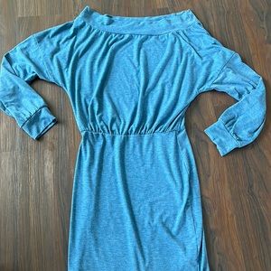 Blue, off the shoulder, 3/4 sleeve, above knee length dress, size S